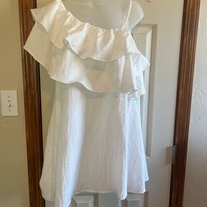 NET White Asymmetric Ruffle Dress size L